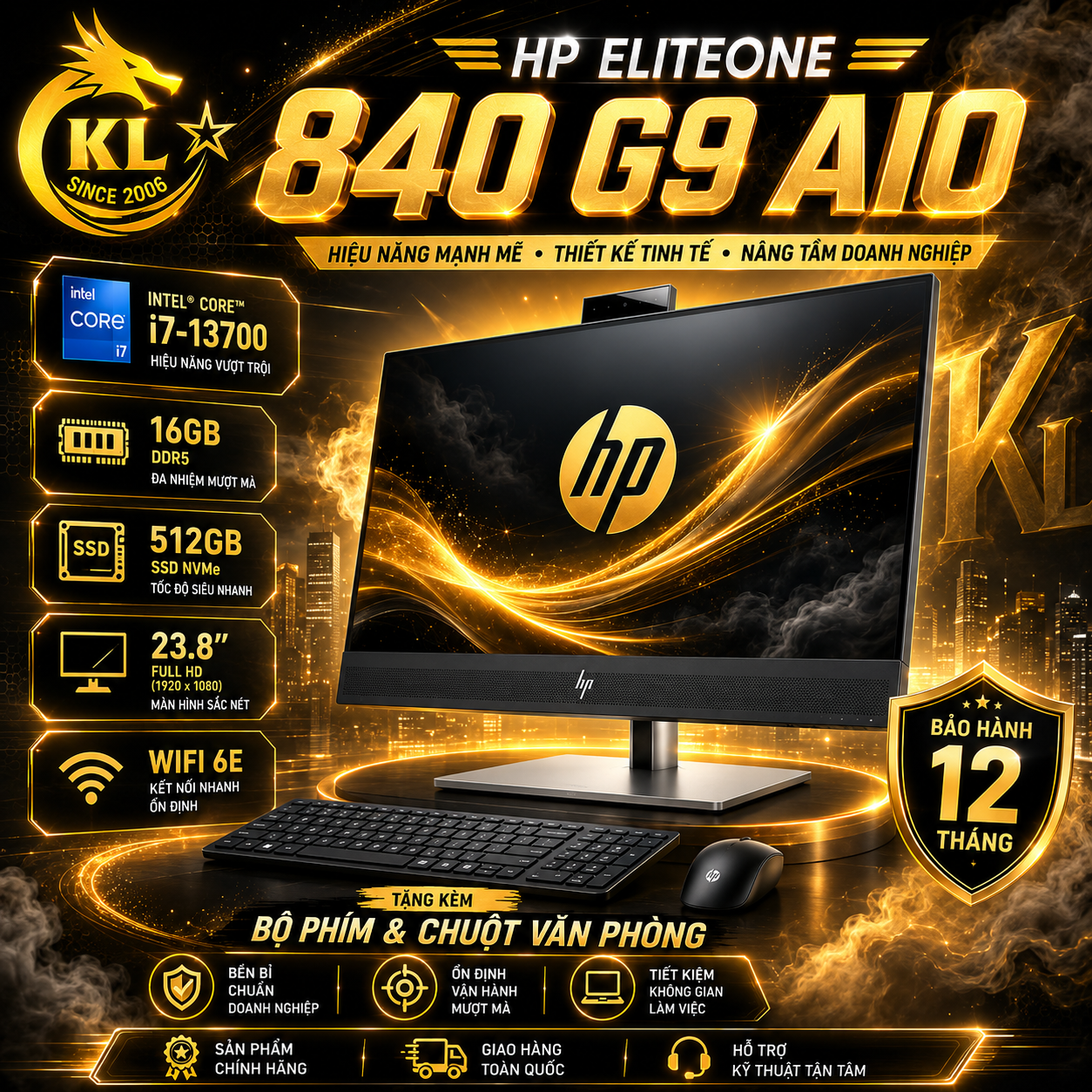 PC HP EliteOne 840 G9 AIO 8W8J4PA (23.8 Full HD/Intel Core i7-13700/16GB/512GB SSD/Windows 11 Home/WiFi 802.11ax)